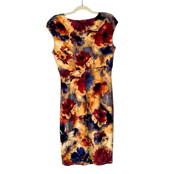 Lauren Ralph Lauren multi fall floral‎ surplice ruched dress with slit. Size 12 - Picture 2 of 9